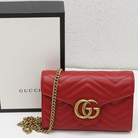 Gucci Matelasse Leather GG Marmont Mini Wallet on Chain 474575 - Picture 1 of 15